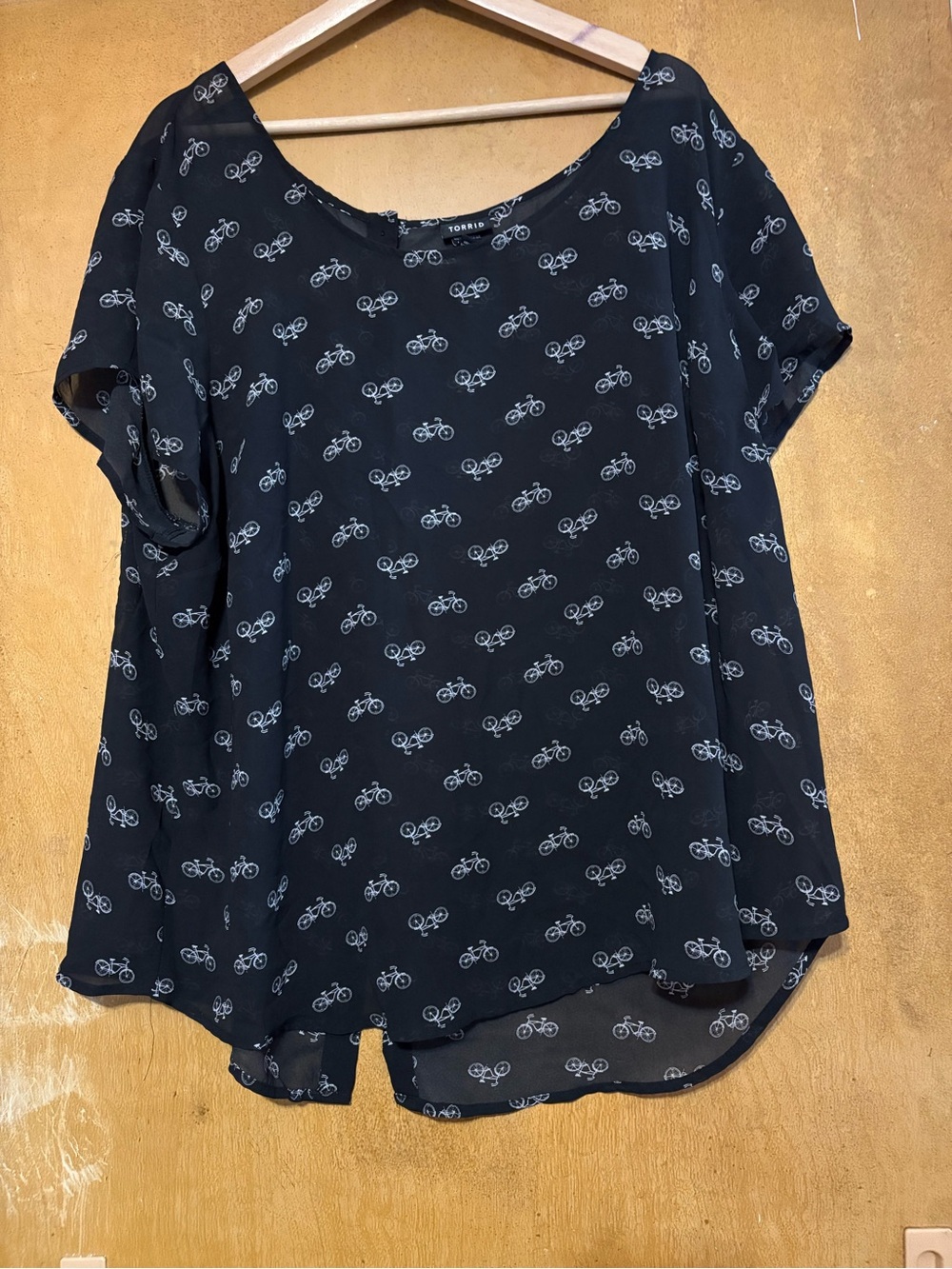 torrid Black Bicycle-Print Short Sleeve Blouse